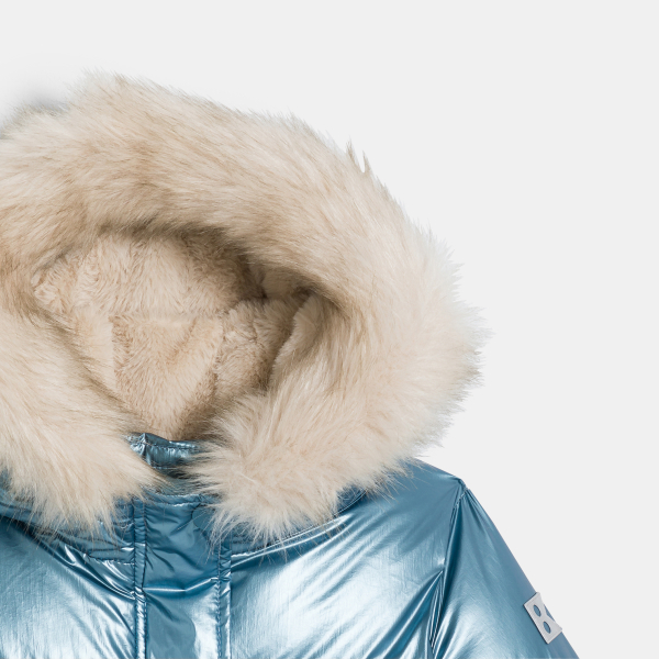 سترة منفوخة مبطنة طويلة طاردة للماء باللون الأزرق للفتيات